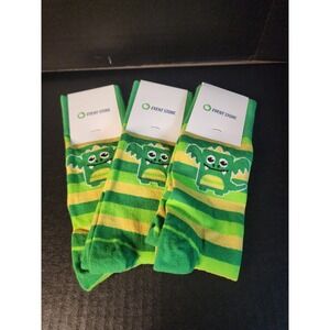 Sock Club 3 Pack Green Dragon Striped Crew Socks Made in USA Cotton Blend New